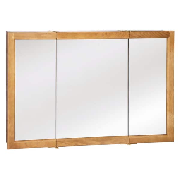 Richland 48 in. x 30 in. 4-4/5 in. Surface-Mount Tri-View Bathroom Medicine Cabinet in Nutmeg Oak