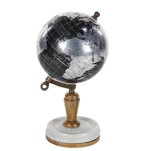 10 in. Black Plastic Decorative Globe with Marble Base
