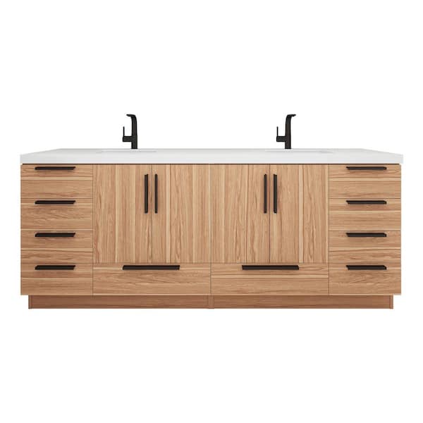 Carla 84 in. W x 20 in. D x 35 in. H Double Sink Freestanding Bath Vanity in White Oak with White Acrylic Top