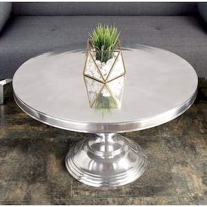 30 in. Silver Medium Round Aluminum Sleek Ball Centered Base Coffee Table