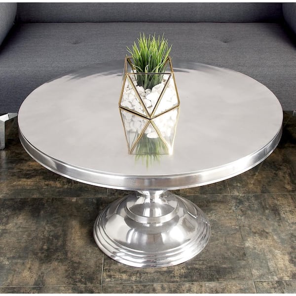 Litton Lane 30 in. Silver Medium Round Aluminum Sleek Ball Centered Base Coffee Table
