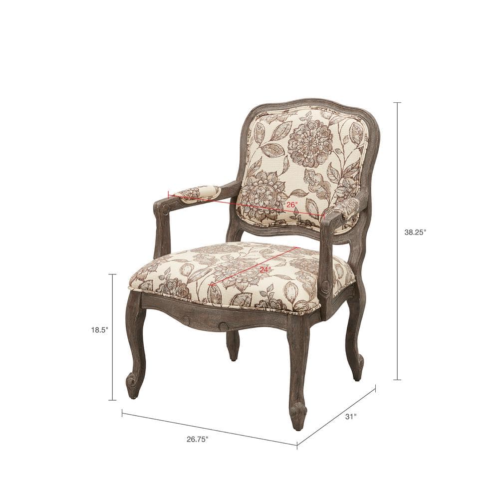 Sophie Gray Floral Handcrafted Wood Accent Chair