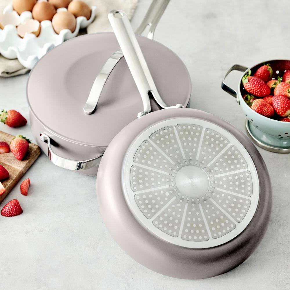 Pink Ceramic Nonstick Aluminum Fry Pan Set with Lid, 3-Piece