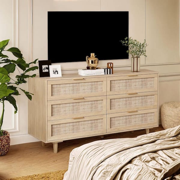 Angel Sar Natural 6-Drawer 51 in. Wide Dresser without Mirror Angel Sar Natural 6-Drawer 51 in. Wide Dresser without Mirror