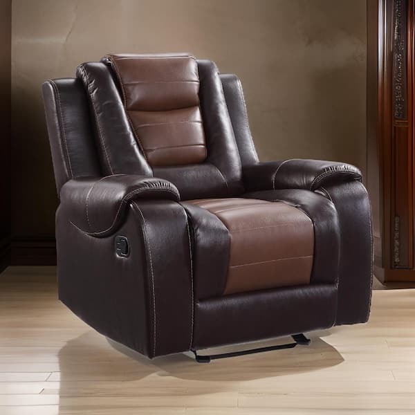 2 Tone Brown Faux Leather Manual Gliding Recliner