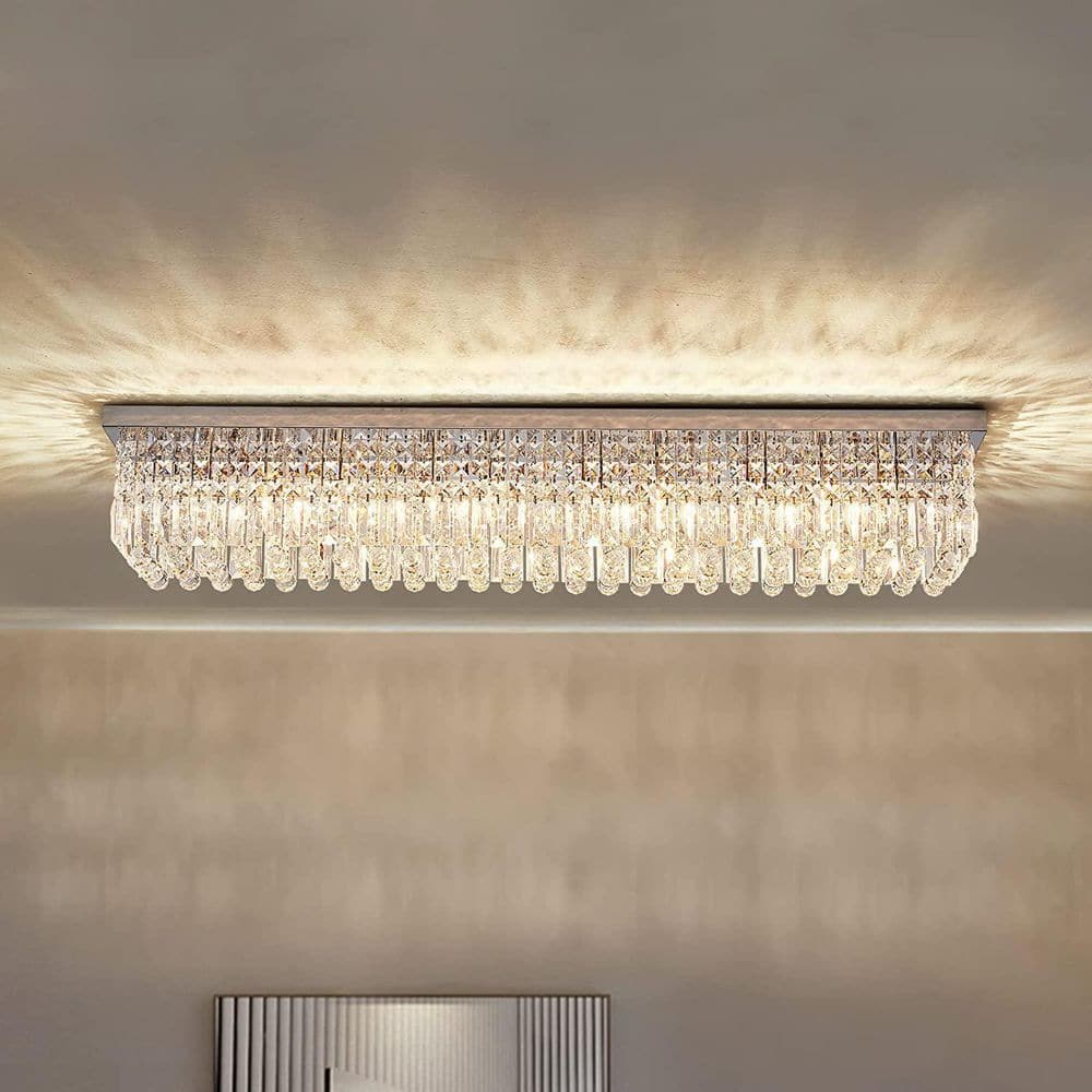 RICHARDERY 47.2 in. Modern 10Light Chrome Crystal Chandelier Flush Mount Rectangle Kitchen