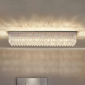 47.2 in. Modern 10-Light Chrome Crystal Chandelier Flush Mount Rectangle Kitchen Island Ceiling Light for Dining Room