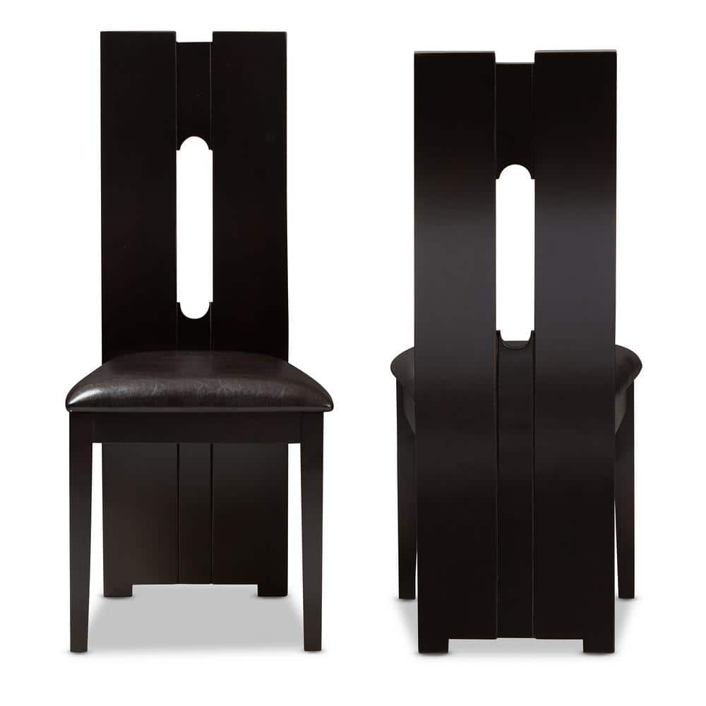 Alani Contemporary Dark Brown Faux Leather & Wood Dining Chair Set
