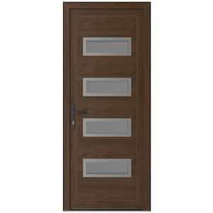 32 in. x 80 in. Right-hand/Inswing Frosted Glass Walnut Steel Prehung Front Door with Hardware