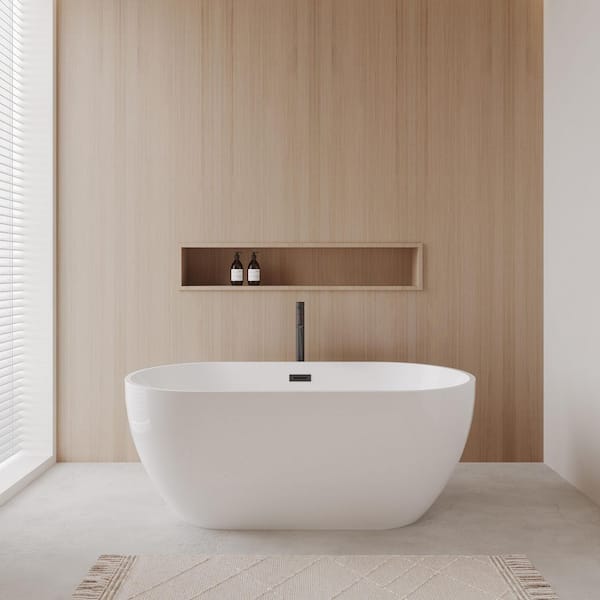 Juno 63 in. Acrylic Flatbottom Bathtub in White with Matte Black Trim and Faucet