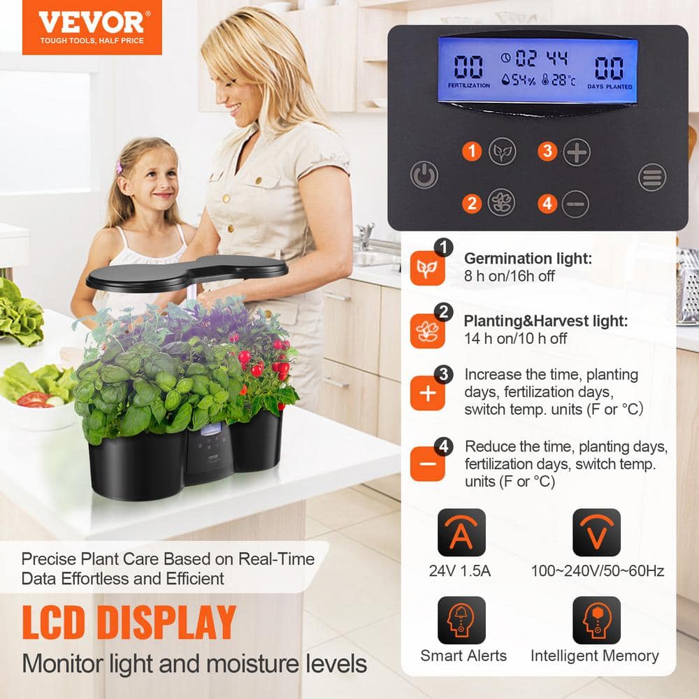 Black Adjustable Indoor Hydroponics Growing System with LED Light