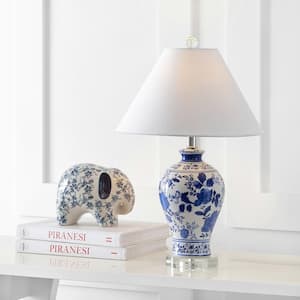 Song 21.5 in. Blue/White Ceramic/Crystal Chinoiserie Floral LED Table Lamp