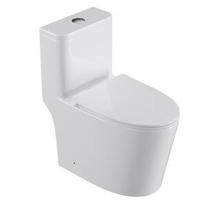 Powerful Quiet Dual Flush 12'' Rough-In Elongated Standard One Piece Toilet in Glossy White with Comfortable Seat Height