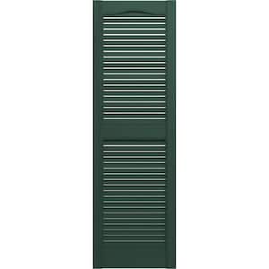 12 in. x 52 in. Louvered Vinyl Exterior Shutters Pair in Midnight Green