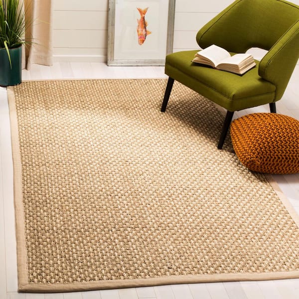 Natural Fiber Tan/Beige 8 ft. x 10 ft. Border Area Rug