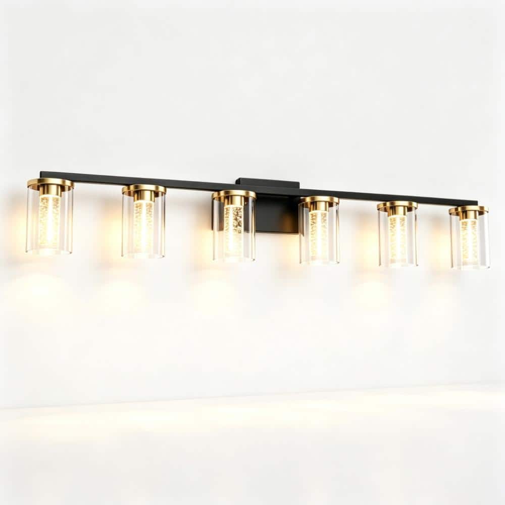 Modern 47 Inch 6-Light Black LED Crystal Vanity Light, 3CCT Wall Sconce with Clear Glass Shades for Indoor Use price history on PriceWatchPro