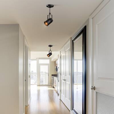 Black Modern Industrial Semi-Flush Mount, 1-Light Ceiling Mounted Adjustable Track Light Head for Kitchen Hallway Entry