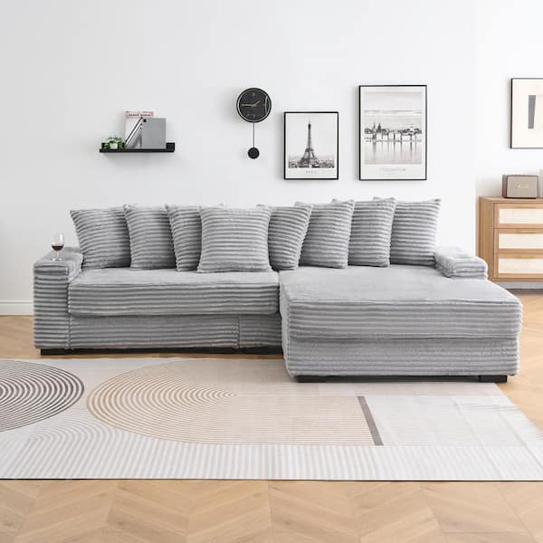 94.5 in. Square Arm 2-Piece L Shaped Linen Modern Sectional Sofa in Dark Gray