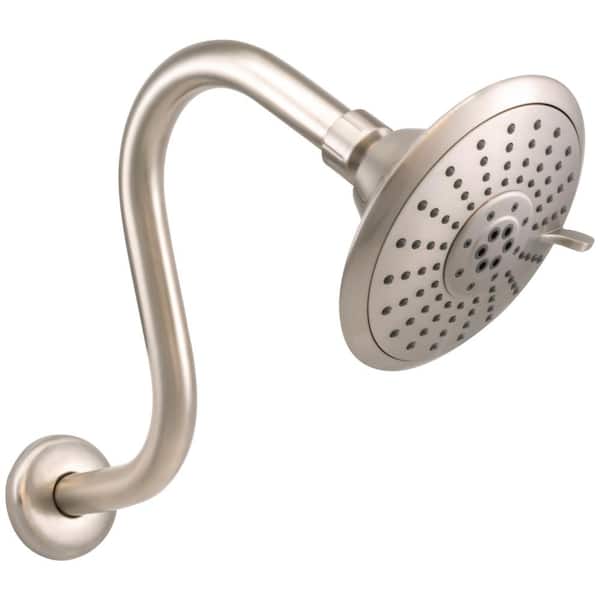 Westbrass 5-Spray Patterns with 1.8 GPM 5 in. Wall Mount Fixed Shower Head with 8 in. S-Shape Shower Arm in Satin Nickel