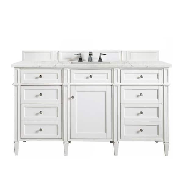 James Martin Vanities Brittany 60.0 in. W x 23.5 in. D x 34 in. H Single Bath Vanity in Bright White with Eternal Jasmine Pearl Top