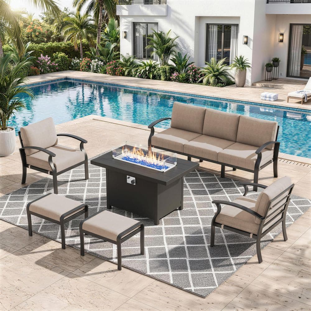 Halmuz 5-Piece Aluminum Outdoor Patio Conversation Set with