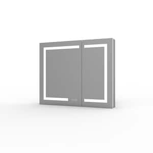 36 in. W x 30 in. H Rectangular Silver Aluminum Recessed/Surface Mount Medicine Cabinet with Mirror and LED