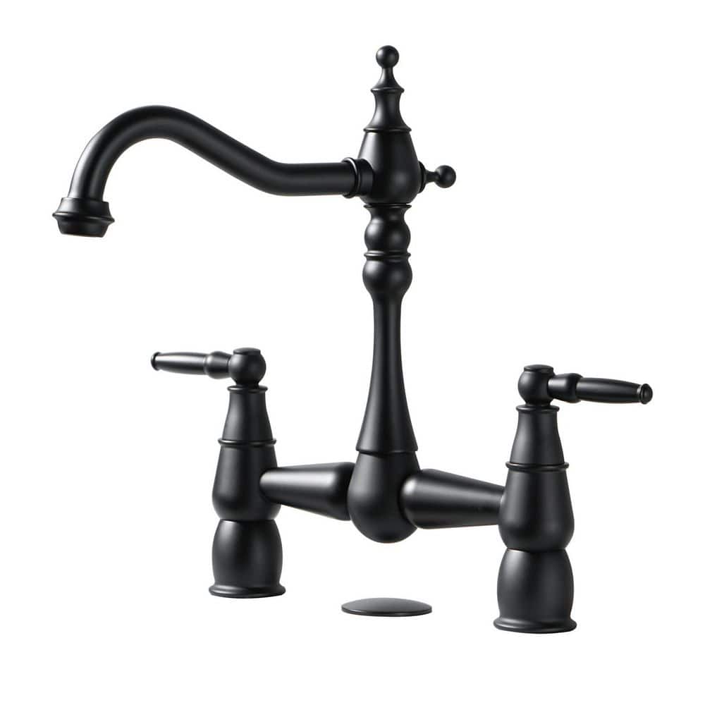 8 in. Centerset Double Handle Brass Elegant Bridge Kitchen Faucet with Sink Hole Cover in Matte Black price history on PriceWatchPro