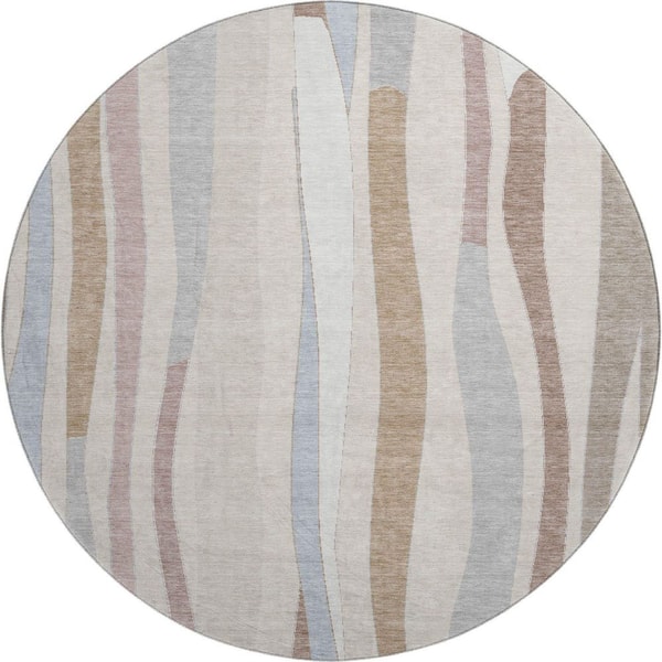Mayfield Premium Machine Washable Abstract AMF2188 Beige 8 ft. x 8 ft. Round Rug