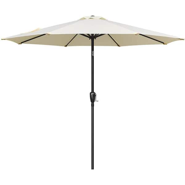 Unbranded 9 ft. Stainless Steel Crank Market Patio Umbrella in Beige with Button Tilt and 8 Sturdy Ribs