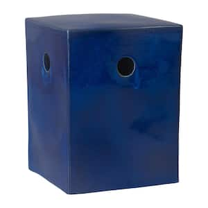 18 in. H Glossy Glaze Blue Square Ceramic Garden Stool