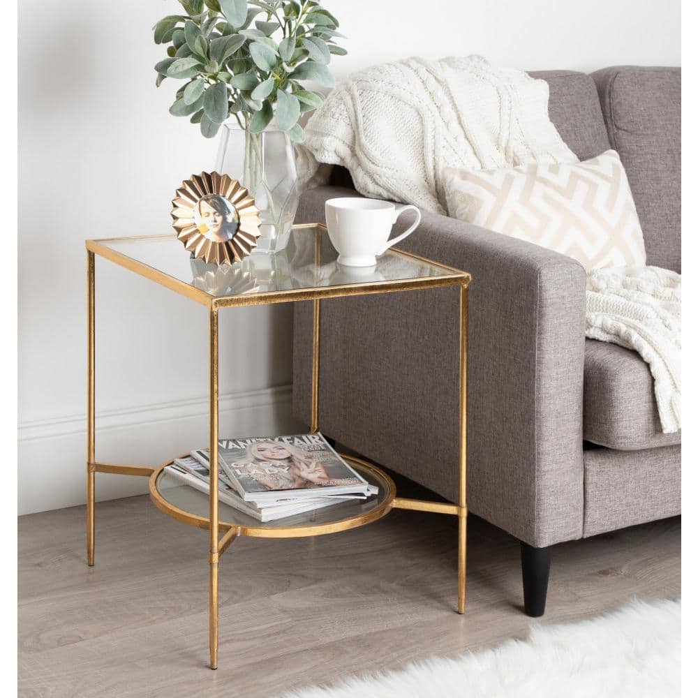 Tulare Gold Metal and Glass Square Side Table