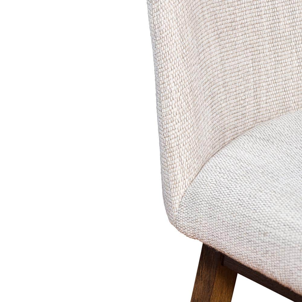 Amalie Beige Fabric Swivel Bar Stool with Brown Oak Wood Finish