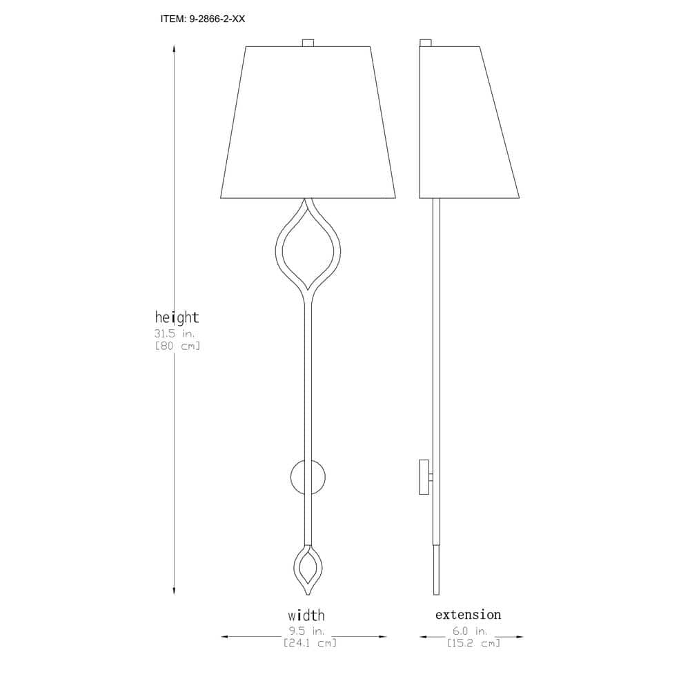 Matte Black 2-Light Wall Sconce with White Fabric Shade