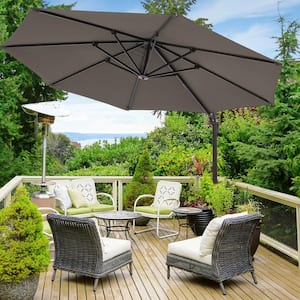 11 ft. Round Aluminum 360-Degree Rotation Cantilever Offset Outdoor Patio Umbrella with a Base in Gray
