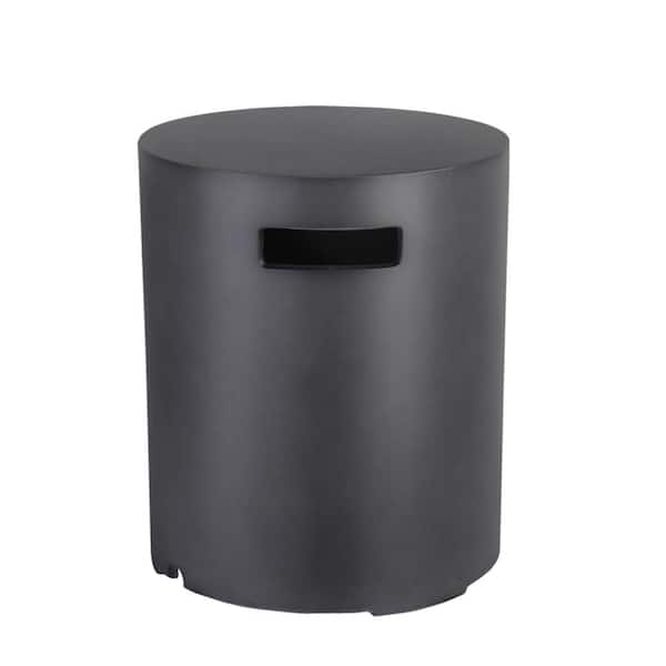 20 in. Dark Gray Round Concrete Outdoor Propane Tank Cover Table Outdoor Side Table