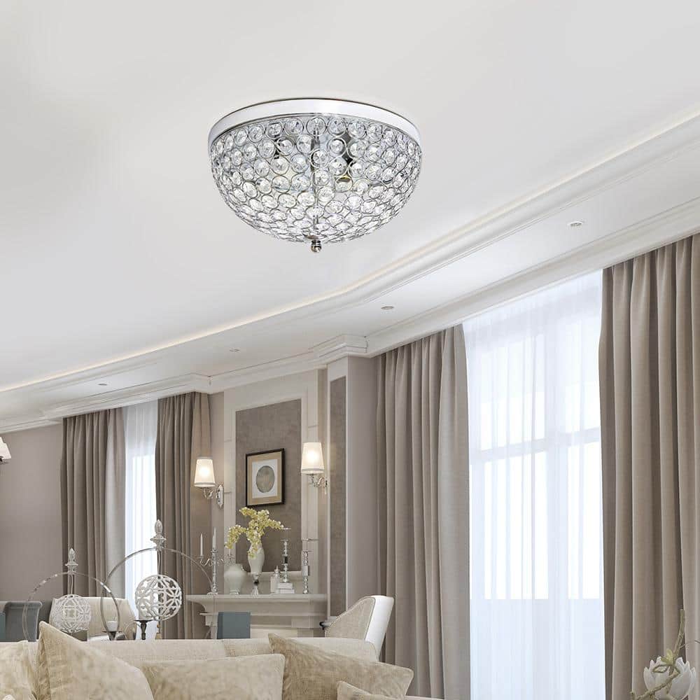 Elegant 15'' Chrome Crystal Incandescent Ceiling Flush Mount