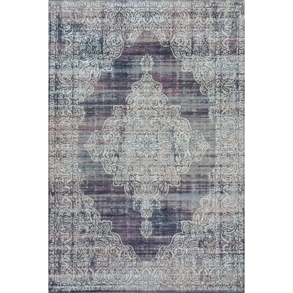 Regis Bohemian Medallion Machine-Washable Purple/Cream 8 ft. x 10 ft. Area Rug