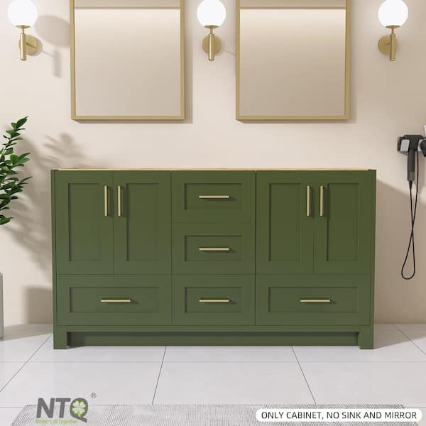 NTQ 60 in. W x 21.5 in. D x 33.5 in. H Bath Vanity Cabinet without Top Morden Style Solid Wood Bathroom Vanity in Green