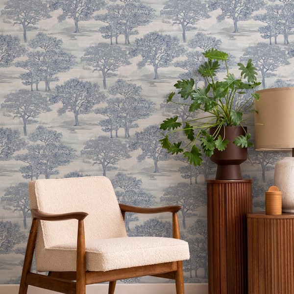 Ice Blue Forest Toile Vinyl Peel and Stick Wallpaper Roll (Covers 28 sq. ft.)