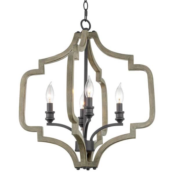 Kira Home Atwood 60-Watt 4-Light Sandblasted Black Farmhouse Pendant Light, No Bulb Included
