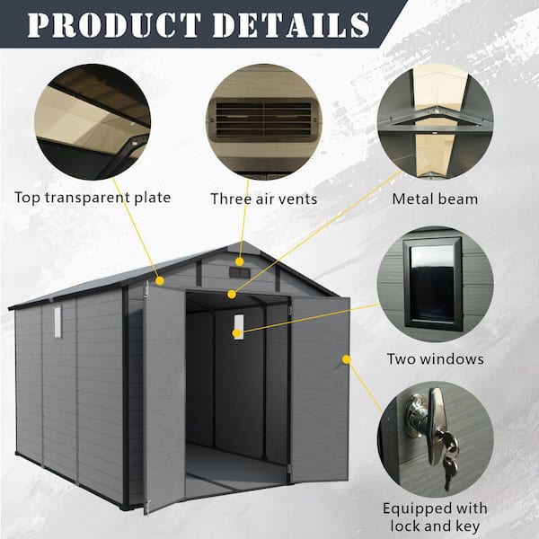IMAGACFUN Outdoor 8 ft. W x 10 ft. D Resin Storage Shed with