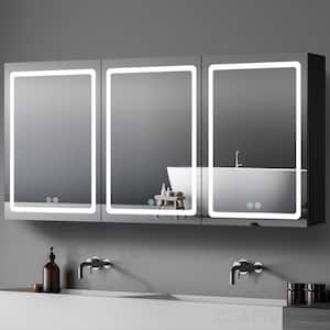 60 in. W x 30 in. H Surface Mount Rectangular Black Aluminum Defogging Bathroom Medicine Cabinet with Mirror and Lights
