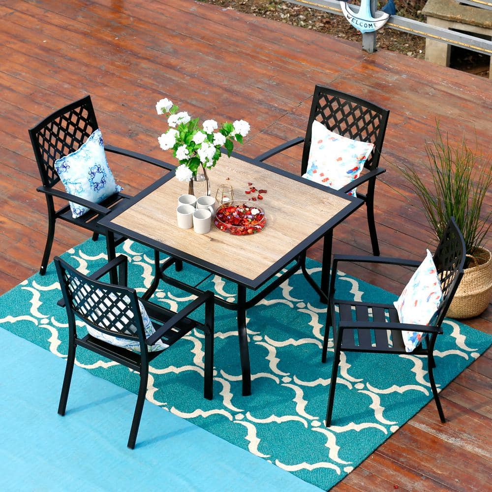 PHI VILLA Elegant 5-Piece Metal Outdoor Patio Dining Set with Stackable ...