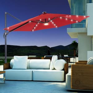 11 ft. Round Cantilever LED Umbrella For Your Outdoor Space - 240 g Solution-Dyed Fabric, Aluminum Frame in Rust Red