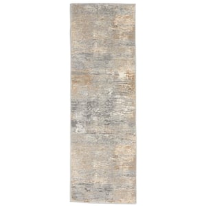 Solace Grey/Beige 2 ft. x 7 ft. Abstract Contemporary Kitchen Runner Area Rug