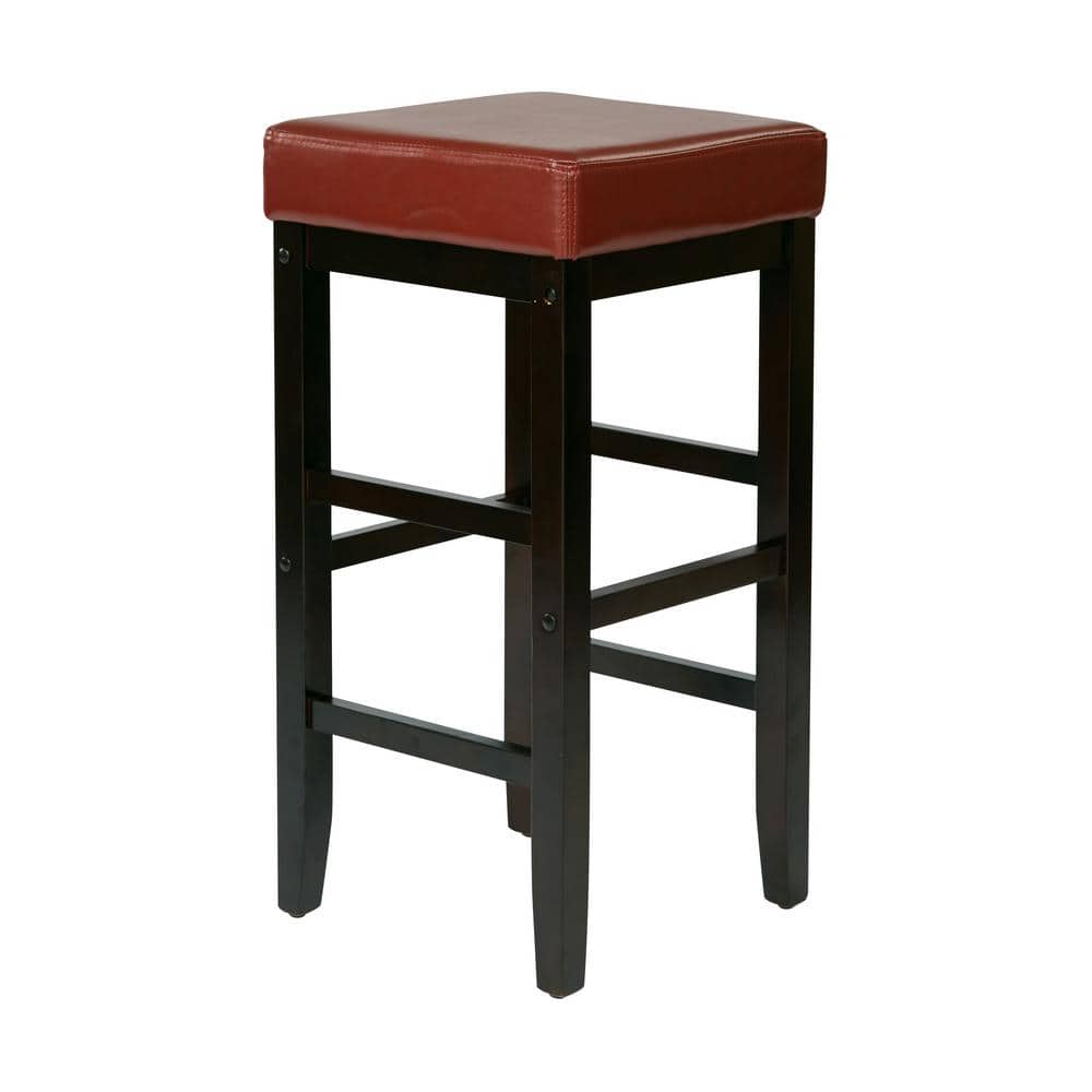 Square Red Faux Leather Bar Stool, Red Leather Counter Stools