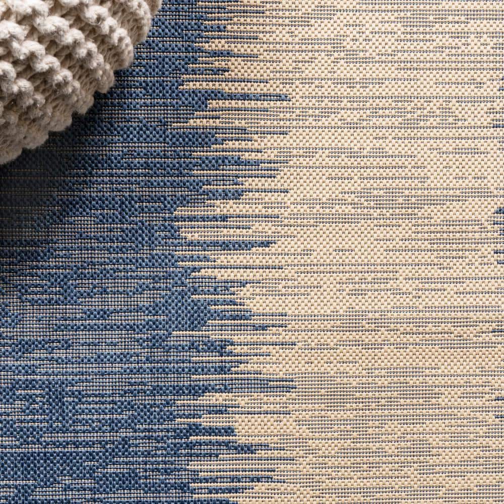 Tavira Blue and Beige Striped Synthetic Runner Rug