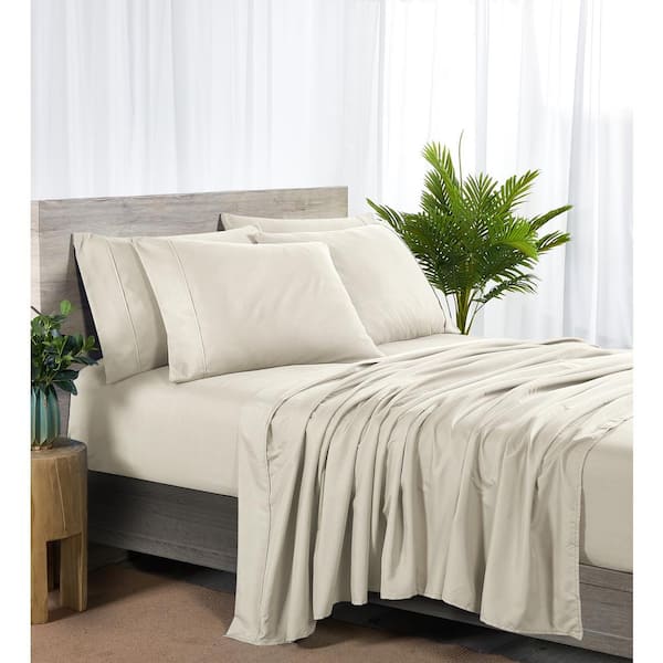 BIBB HOME 2000 Count 6-Piece Cream Solid Rayon from Bamboo King Sheet Set