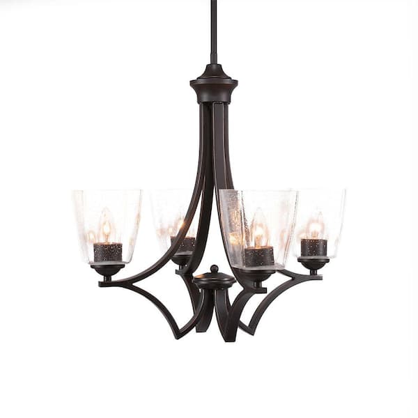 Unbranded Clevelend 4-Light Dark Granite Round Chandelier with 4.5 in. Square Clear Bubble Glass Shades, No bulbs included