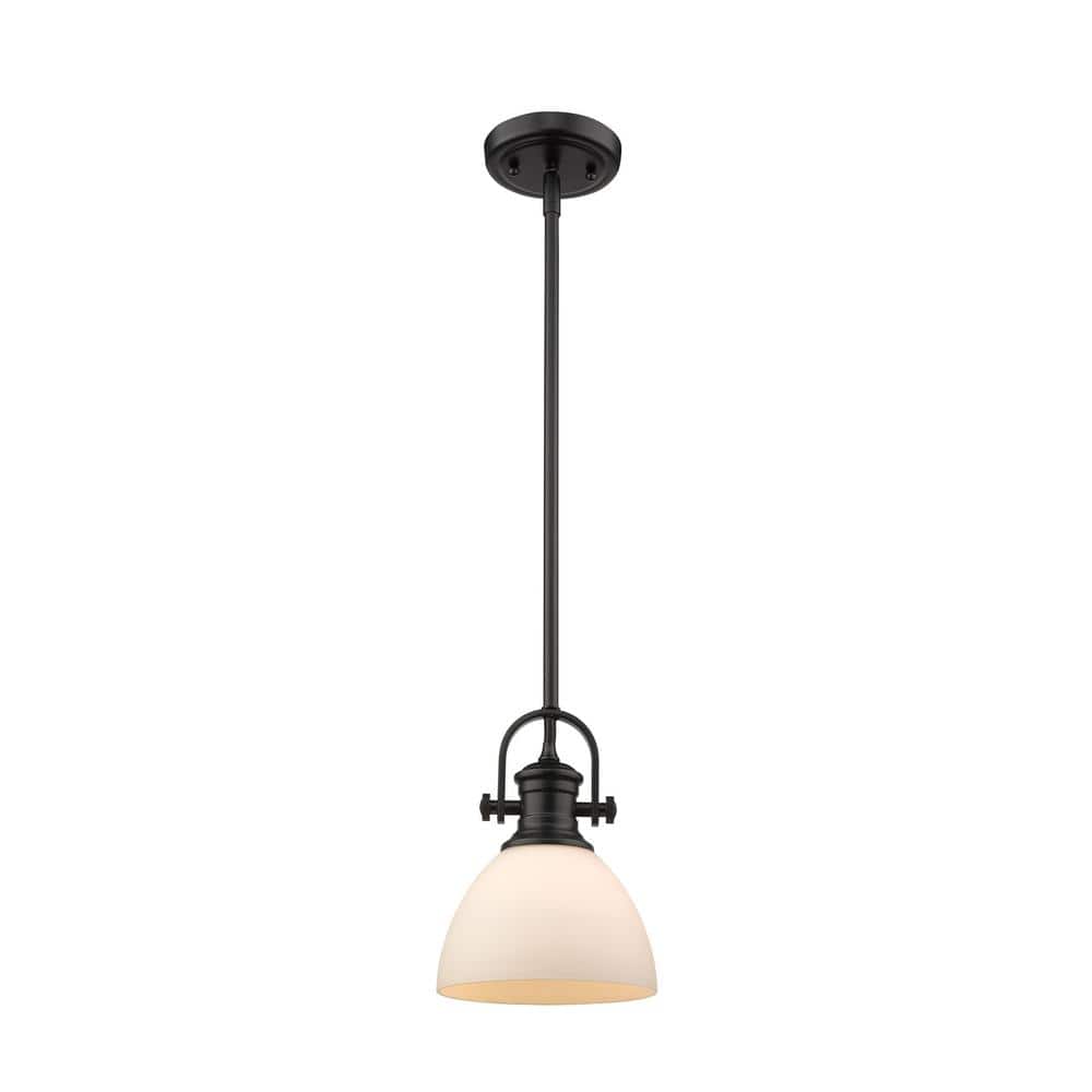 Hines Transitional Mini Pendant in Matte Black with Opal Glass